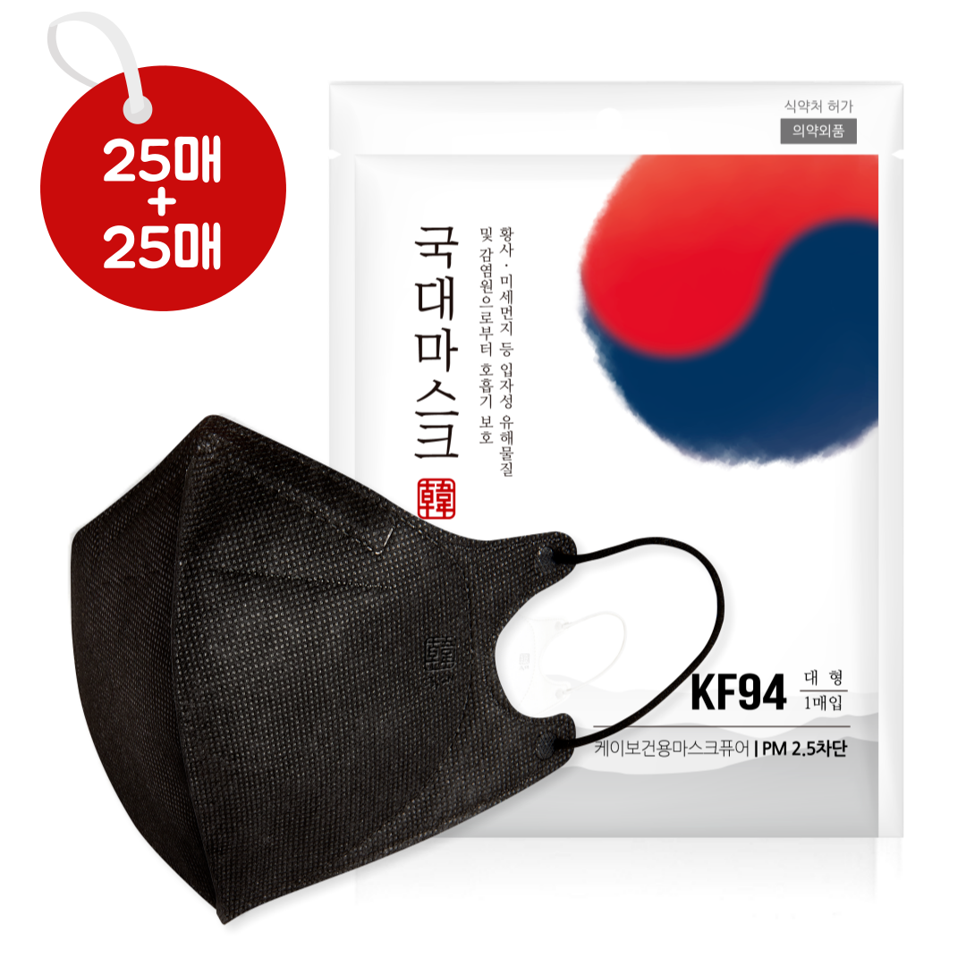 [1+1] KF94 국대 새부리형 마스크 2D 50매 검정색